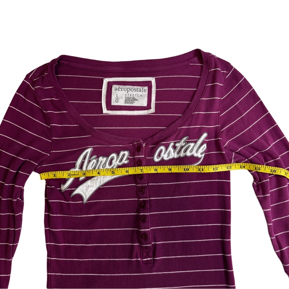 Aeropostale Burgundy Striped 3/4 Sleeve Shirt Size Large Henley Button Front - Picture 7 of 10